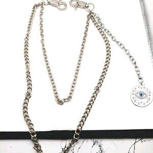 Double Layer Eye Evil Pants Or Wallet Silver Tone Chain 16"